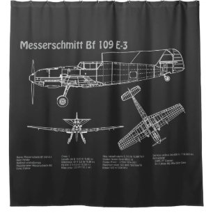 Messerschmitt Bf 109 - Airplane Blueprint PD Shower Curtain