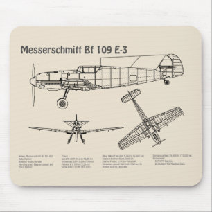 Messerschmitt Bf 109 - Airplane Blueprint SD Mouse Pad