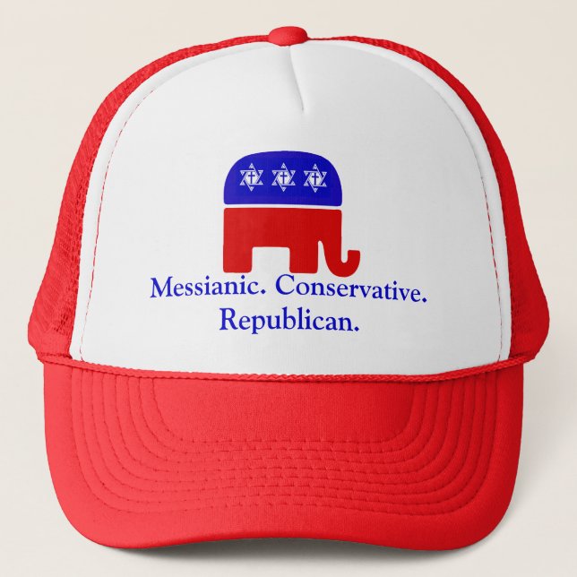 Messianic. Conservative. Republican Trucker Hat (Front)