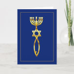 Messianic Seal - blue Card<br><div class="desc">The Messianic Seal,  from the first century,  a combination of a menorah,  Magen David and ichthys fish on any cocaion Judaica and Messianic greeting and note cards.</div>