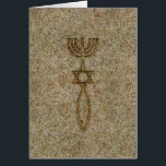 Messianic Seal Stone<br><div class="desc">This beautiful greeting / note card has the Messianic Seal, in an engraved stone look. The seal, from the 1st century, is a combination of a Menorah, an ancient Jewish symbol, together with the Ichthys, an ancient symbol of the Christian faith and of Yeshua's followers, creating a Star of David...</div>