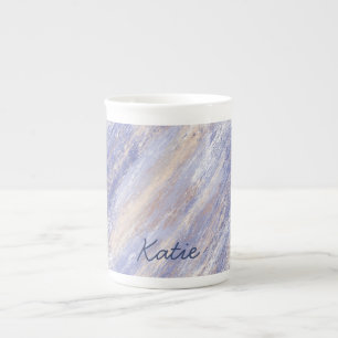 Messy Abstract Blue and Beige Paint Strokes Bone China Mug