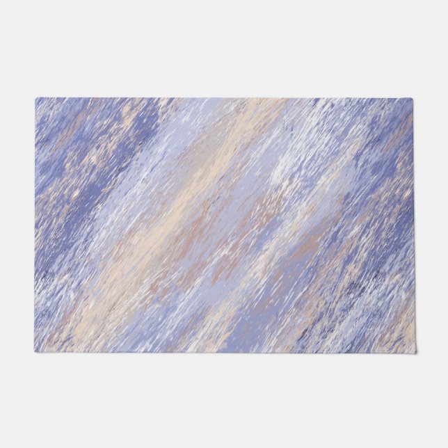Messy Abstract Blue and Beige Paint Strokes Doormat (Front)