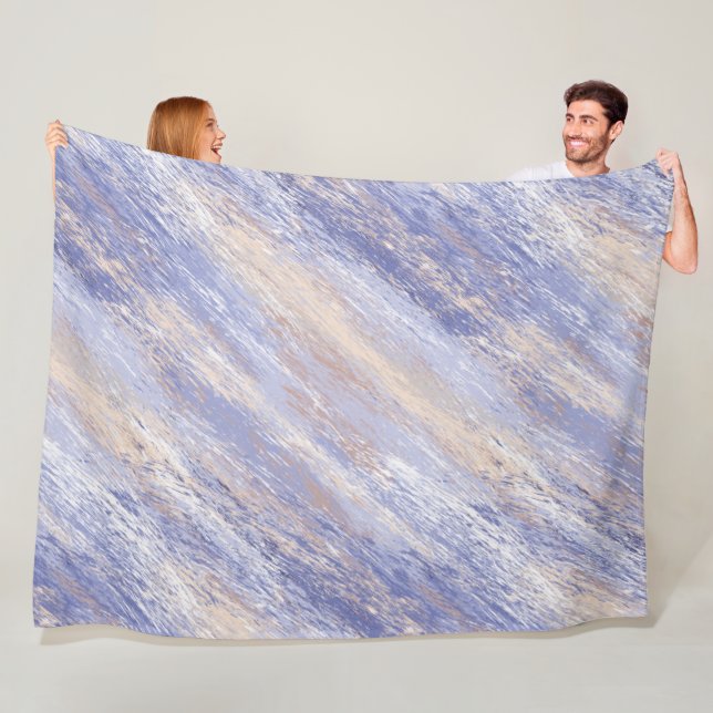 Messy Abstract Blue and Beige Paint Strokes Fleece Blanket (In Situ)