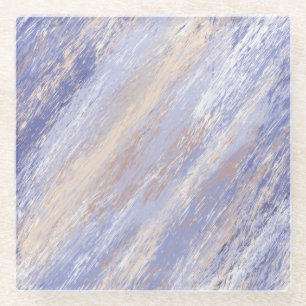 Messy Abstract Blue and Beige Paint Strokes Glass Coaster
