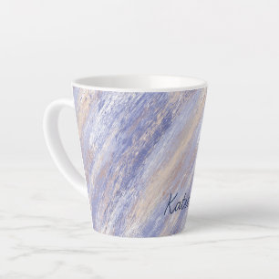 Messy Abstract Blue and Beige Paint Strokes Latte Mug