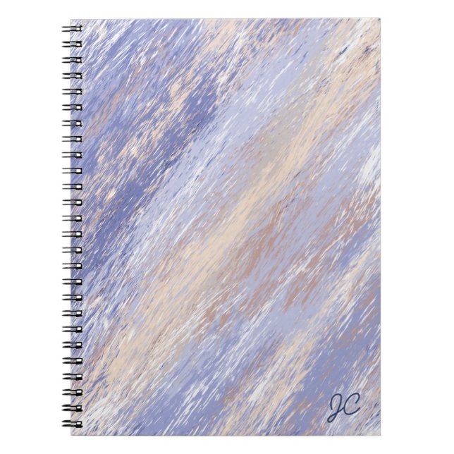 Messy Abstract Blue and Beige Paint Strokes Notebook (Front)