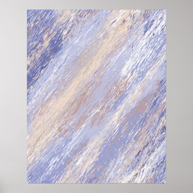 Messy Abstract Blue and Beige Paint Strokes Poster (Front)