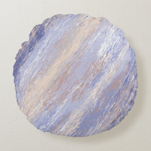 Messy Abstract Blue and Beige Paint Strokes Round Cushion