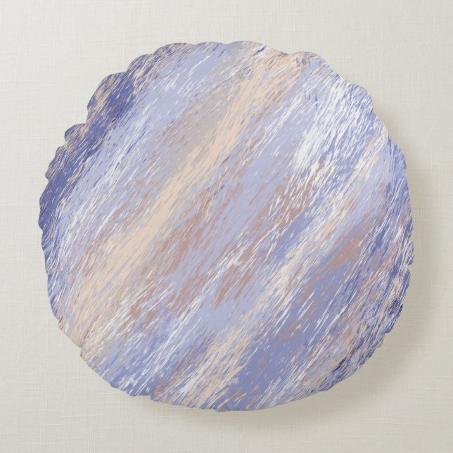 Messy Abstract Blue and Beige Paint Strokes Round Cushion (Front)