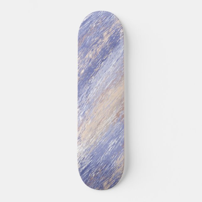 Messy Abstract Blue and Beige Paint Strokes Skateboard (Front)