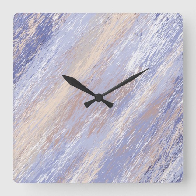 Messy Abstract Blue and Beige Paint Strokes Square Wall Clock (Front)