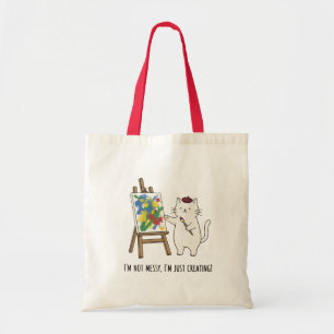 Messy Artist Cat Intense Red Abstract Painting Tote Bag