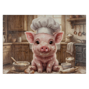 Messy Baking Baby Pig Glass Cutting Board