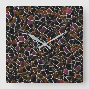 Messy brown to wine mosaic irregular over white square wall clock