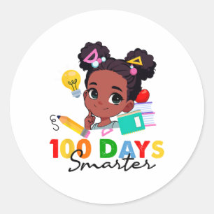 Messy Bun 100 Days Smarter Afro Girl 100th Day Of Classic Round Sticker