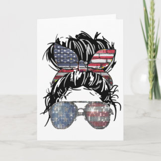 Messy Bun American Flag Gles 4th Of July Patriotic Card
