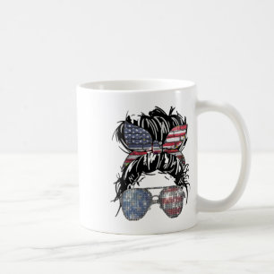 Messy Bun American Flag Gles 4th Of July Patriotic Coffee Mug