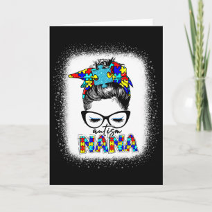 Messy Bun Autism Nana Fun Nana Puzzle Autism Aware Card