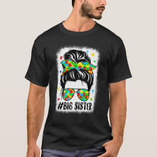 Messy Bun Bandana Big Sister Support Women Autism T-Shirt