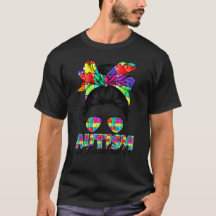 Messy Bun Bandana Mother In Law Women Autism Aware T-Shirt