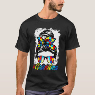 Messy Bun Bandanna Grandma Girls Women Autism Awar T-Shirt
