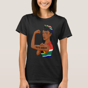 Messy Bun Black Girl South Africa Flag South Afric T-Shirt