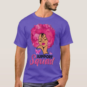 Messy Bun Black Women Support Squad Breast Cancer  T-Shirt