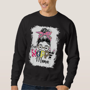 Messy Bun Bunny One Hoppy Mama Leopard Happy Easte Sweatshirt