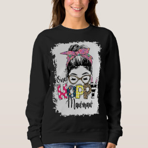 Messy Bun Bunny One Hoppy Mawmaw Leopard Happy Eas Sweatshirt