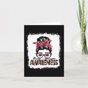 Messy Bun Burgundy Ribbon Brain Aneurysm Awareness Card