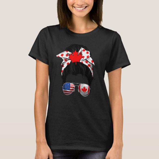 Messy Bun Canadian Mum Happy Canada Day Flag 1th O T-Shirt (Front)