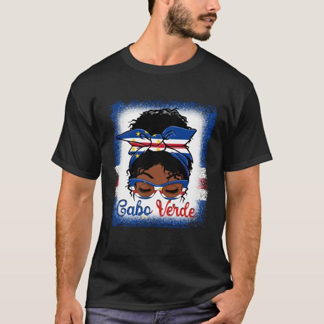 Messy Bun Cape Verdean Cabo Verde Flag Womens Woma T-Shirt (Front)