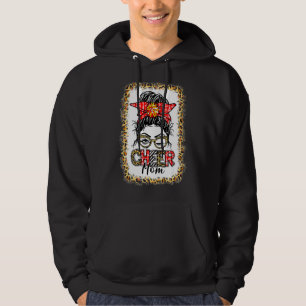 Messy Bun Cheer Mum Cheerleading Mama Leopard Blea Hoodie