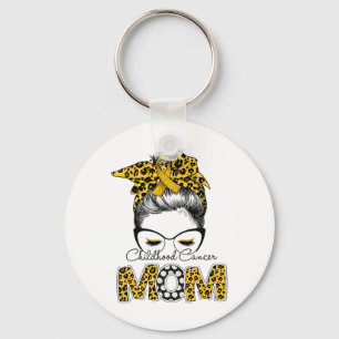 Messy Bun Childhood Cancer Mum Leopard Awareness M Key Ring