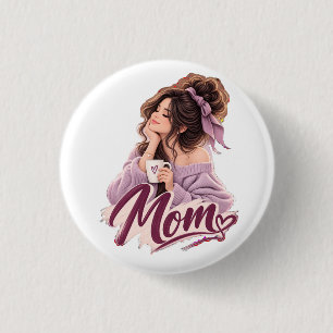 Messy Bun Coffee Mum — Cosy Mum Life Aesthetic 3 Cm Round Badge
