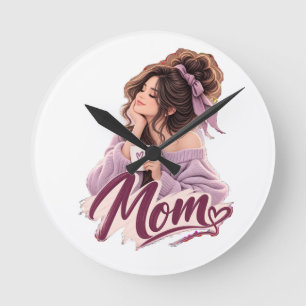 Messy Bun Coffee Mum — Cosy Mum Life Aesthetic   Round Clock