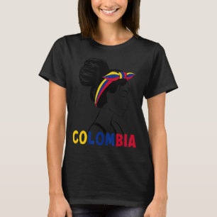 Messy Bun Colombia Flag Colombian For Girls Womens T-Shirt