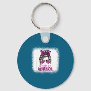 Messy Bun Daughter Warrior Breast Graphic Art Key Ring