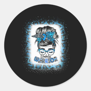 Messy Bun Diabetes Warrior Blue Ribbon Diabetes Aw Classic Round Sticker