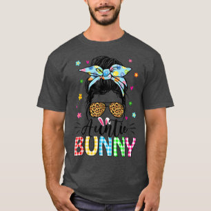 Messy Bun Easter Eggs Bandanna Bunny Auntie Women T-Shirt