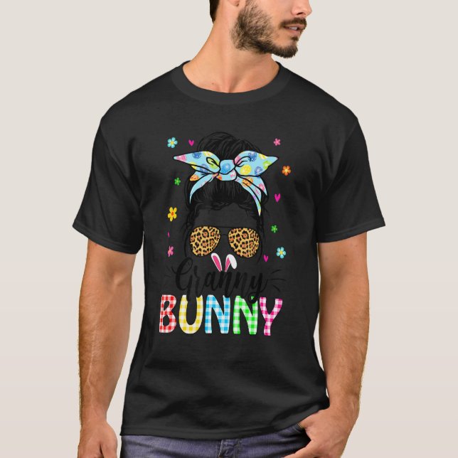 Messy Bun Easter Eggs Bandanna Bunny Granny Women  T-Shirt (Front)