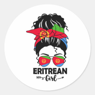 Messy Bun Eritrean Girl And Eritrea Flag Gles Bynd Classic Round Sticker