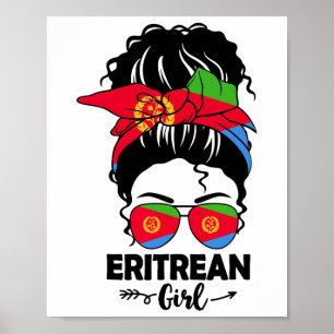 Messy Bun Eritrean Girl And Eritrea Flag Gles Bynd Poster