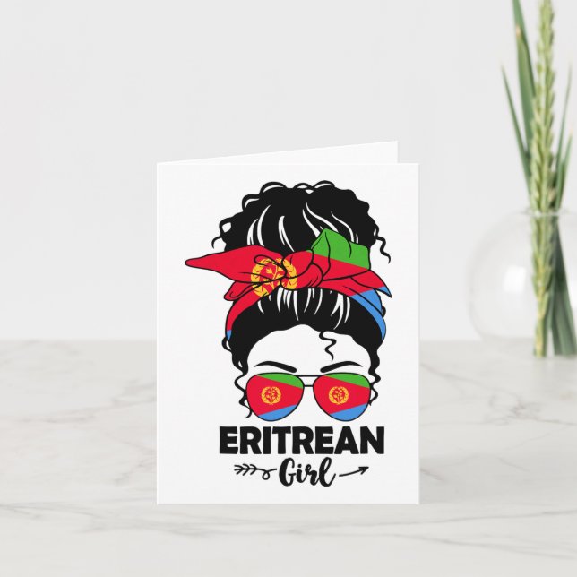 Messy Bun Eritrean Girl And Eritrea Flag Gles Ndan Card (Front)