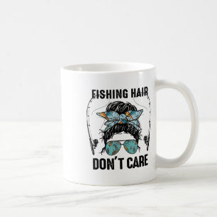 Messy Bun Fishing Hair Don't Care Reel Girls Fish Coffee Mug