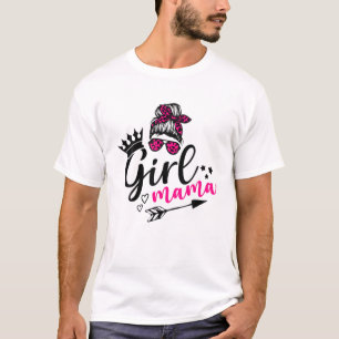 Messy Bun Girl Mama Leopard Pink Cute Heart Love C T-Shirt