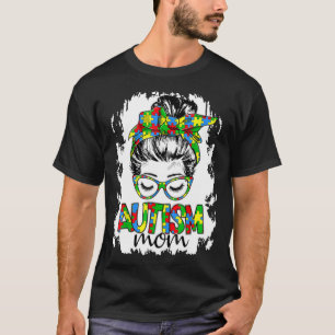 Messy Bun Girl Puzzle Piece Heart Autism Mum Aware T-Shirt
