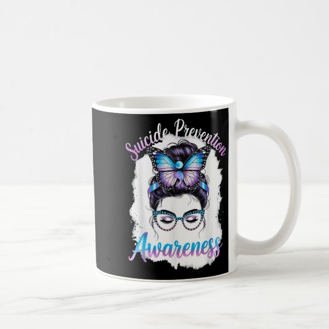 Messy Bun Girl Suicide Prevention Mental Health Gr Coffee Mug (Right)
