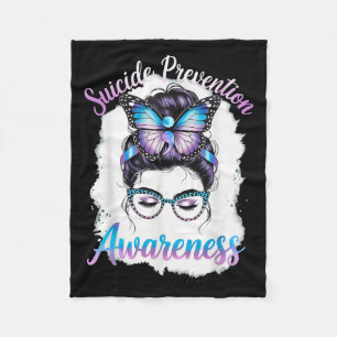 Messy Bun Girl Suicide Prevention Mental Health Gr Fleece Blanket